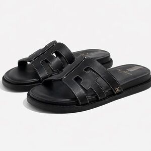 Sam Edelman Valeri Mini Black Leather Slide Sandals Toddler Girls 12 NWT